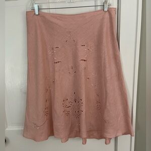 Lucy Pereda 100% Linen Pale Pink Floral Cut Out A Line Skirt Cottagecore 14P